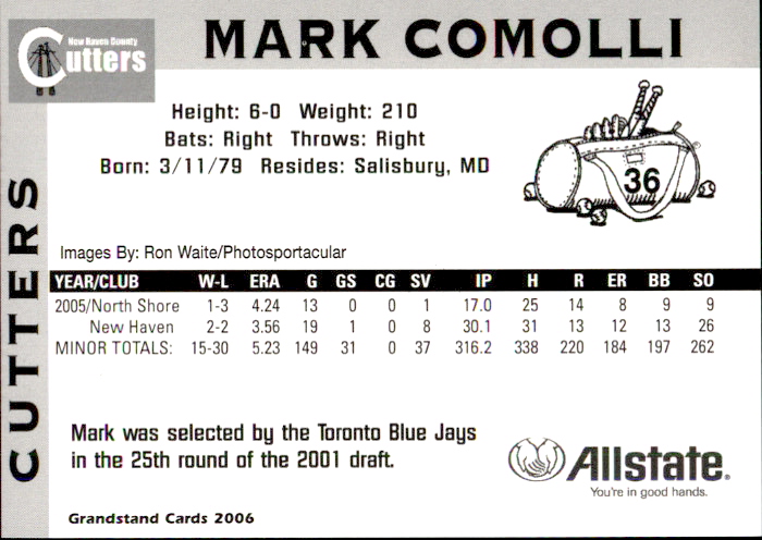2006 New Haven County Cutters Grandstand #6 Mark Comolli back image