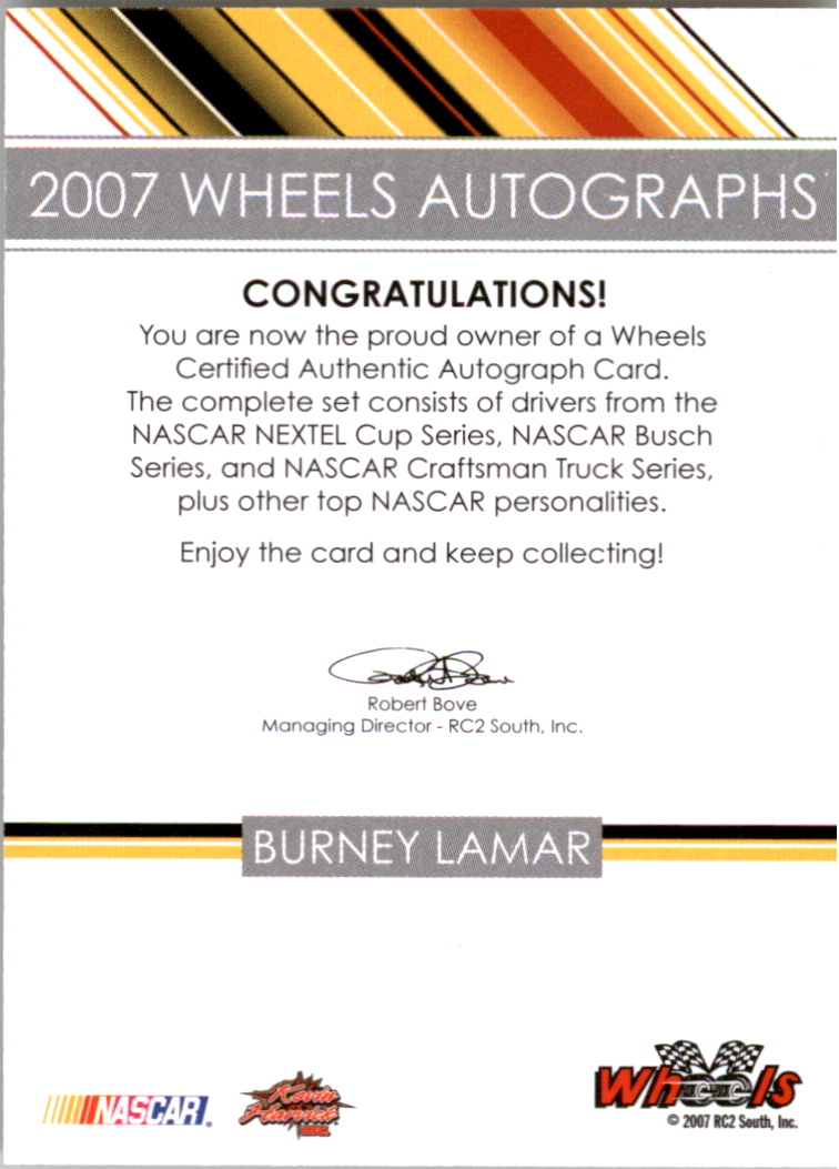 2007 Wheels Autographs #23 Burney Lamar NBS HG back image