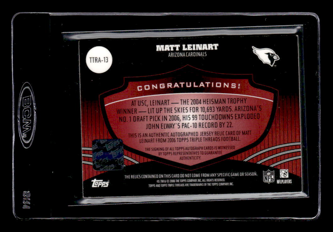 2006 Topps Triple Threads Autographed Relic Red #13 Matt Leinart back image
