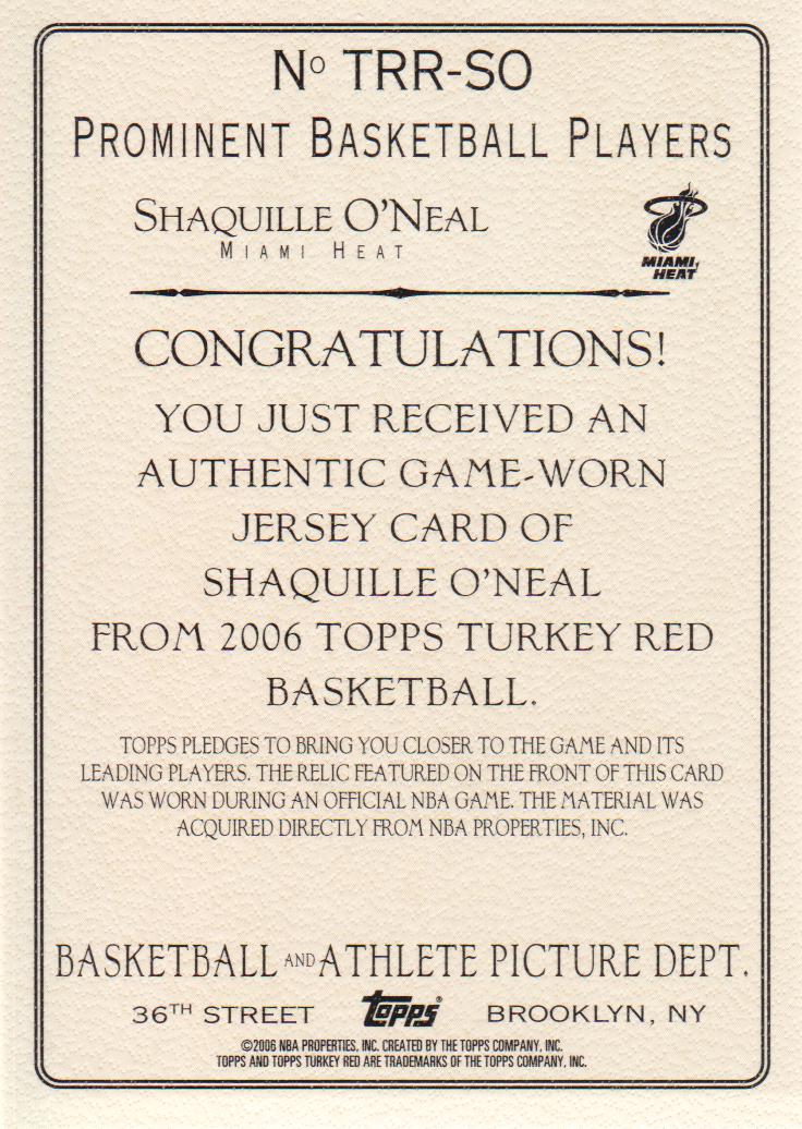 2006-07 Topps Turkey Red Relics #SO Shaquille O'Neal B back image