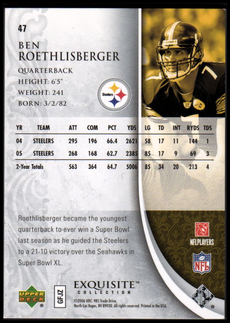 2006 Exquisite Collection #47 Ben Roethlisberger back image