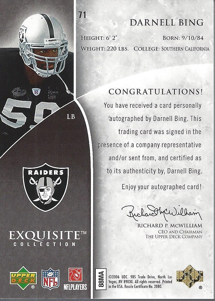 2006 Exquisite Collection #71 Darnell Bing AU RC back image