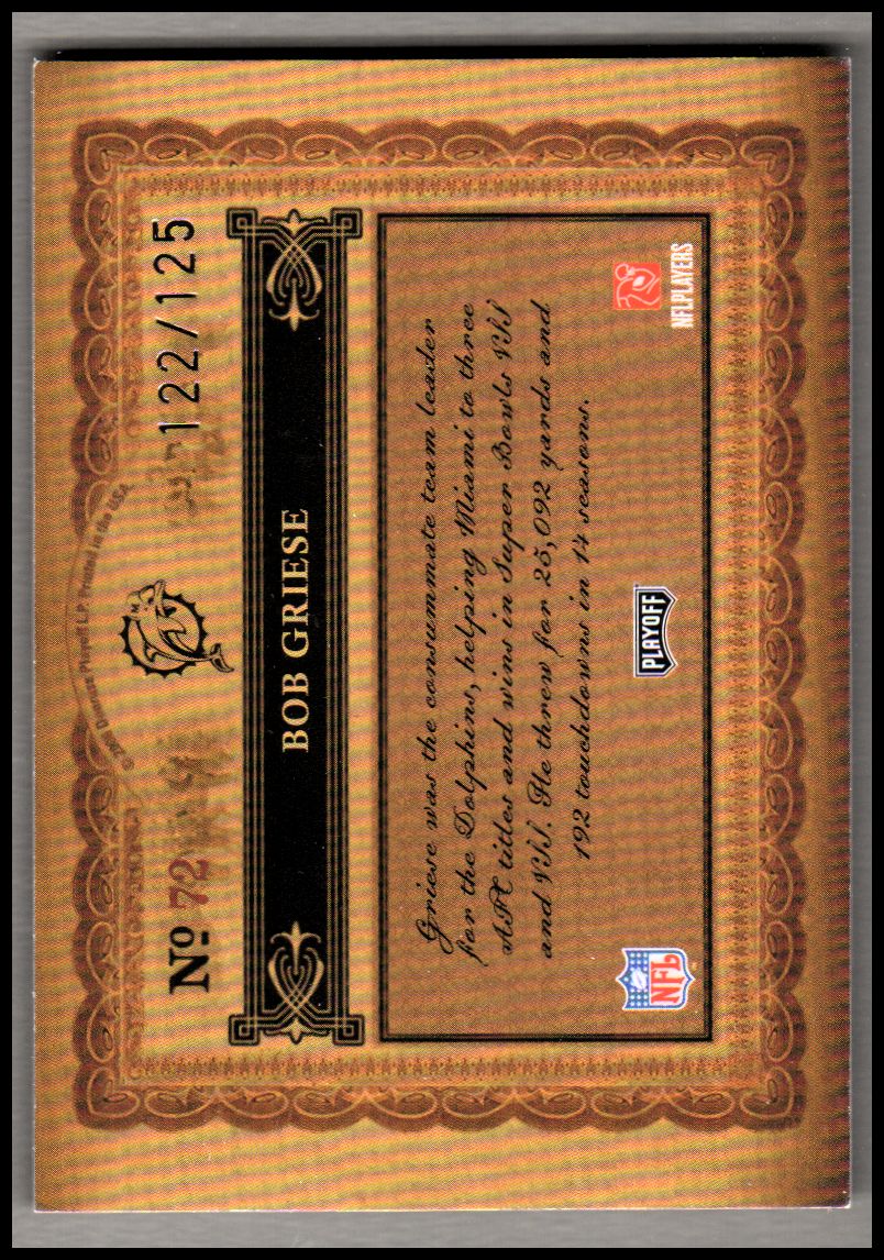 2006 Playoff National Treasures #72 Bob Griese back image
