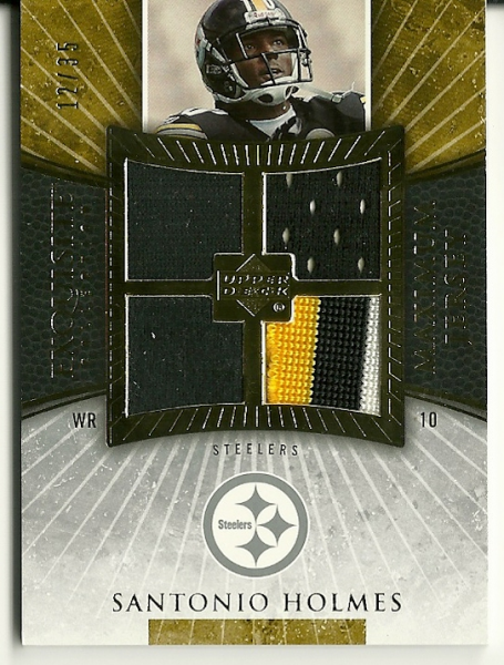 06 Exquisite Collection Maximum Jersey Gold Xxlsh Santonio Holmes Quad Jersey Card One Piece Is 3 Colors Serial Ed 12 Of 35 Nm Mt 06 Exquisite Collection Maximum Jersey Gold Xxlsh Santonio Holmes Quad Jersey Card One Piece Is 3 Colors Serial Ed 12 Of 35 Nm Mt