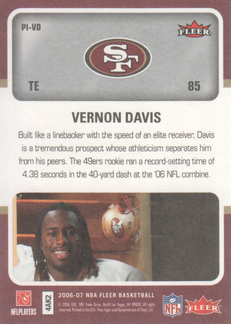 2006-07 Fleer Jordan's Platinum Influence #VD Vernon Davis back image