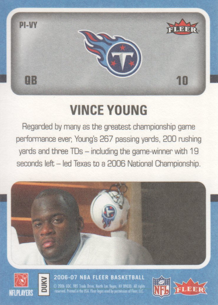 2006-07 Fleer Jordan's Platinum Influence #VY Vince Young back image