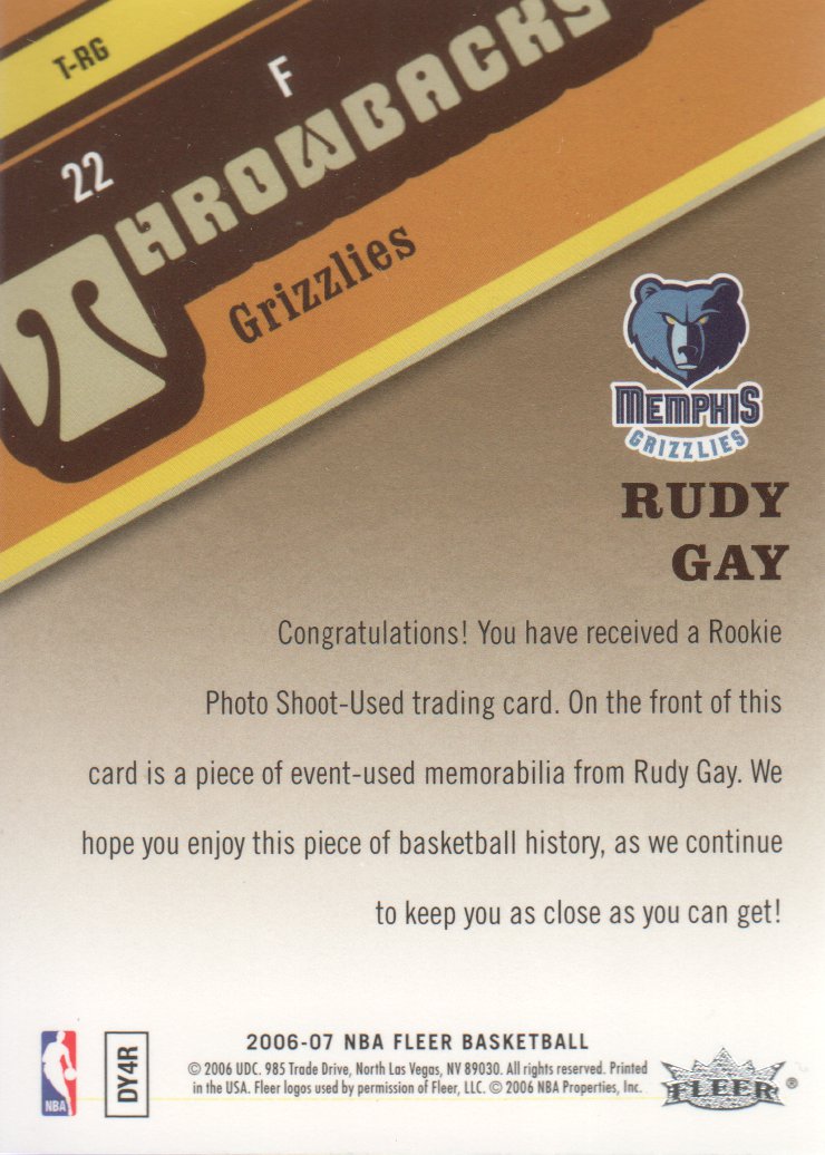 2006-07 Fleer Throwbacks #RG Rudy Gay back image