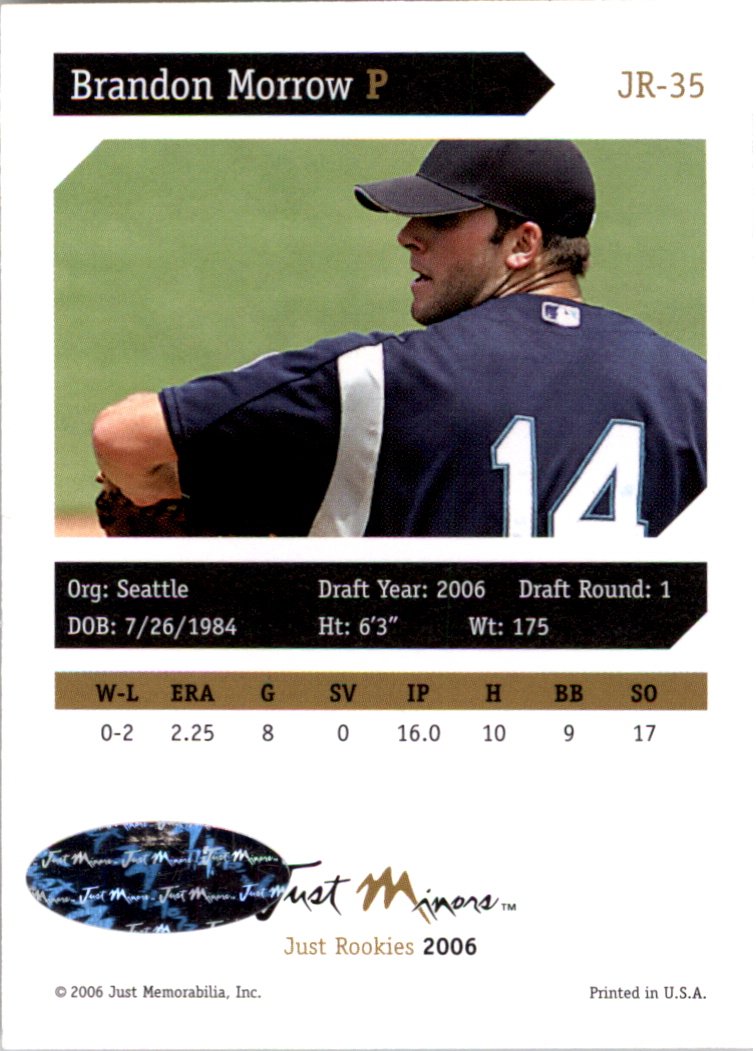 2006 Just Rookies Autographs #35 Brandon Morrow/300 * back image