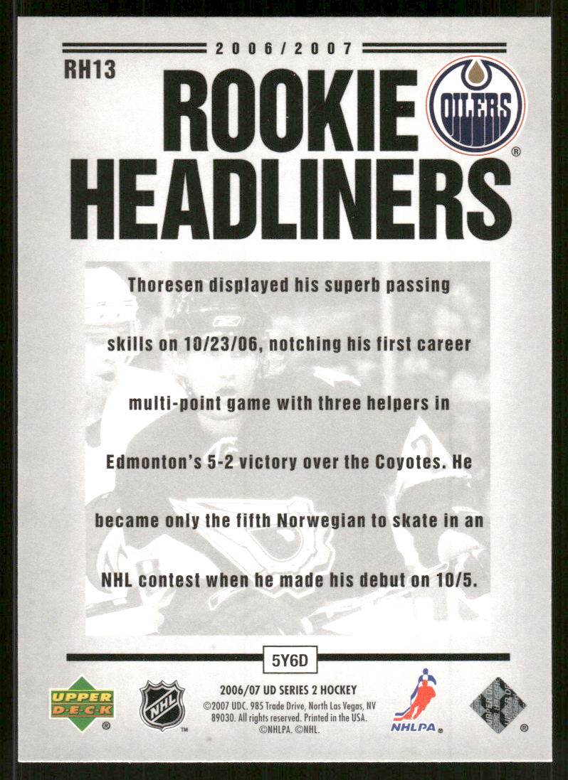 2006-07 Upper Deck Rookie Headliners #RH13 Patrick Thoresen back image