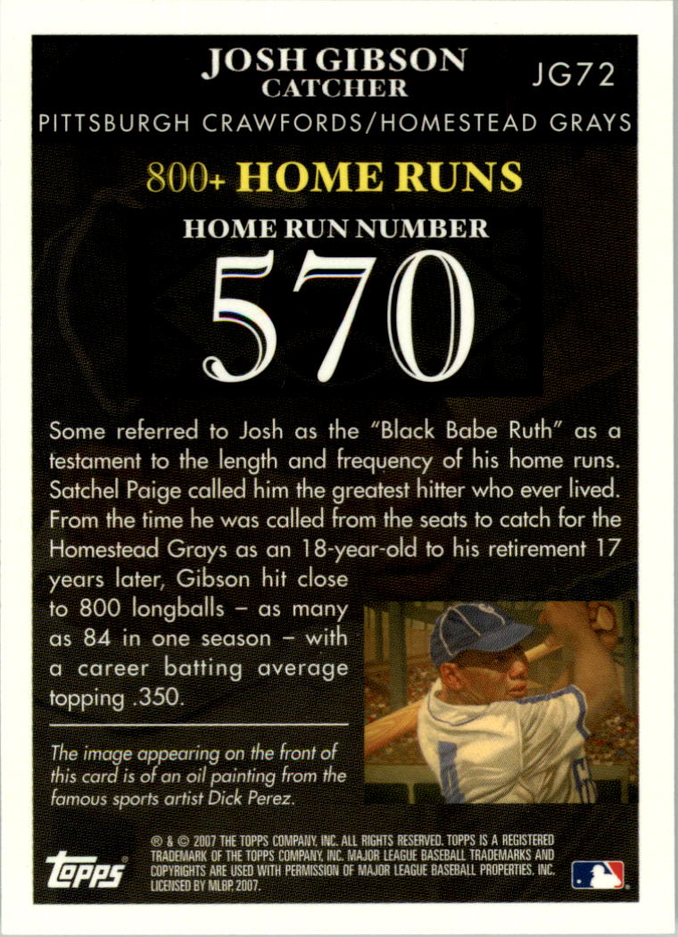 2007 Topps Gibson Home Run History #JG72 Josh Gibson back image