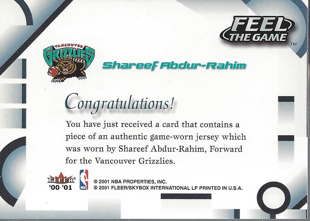 2000-01 Fleer Feel the Game #1B Shareef Abdur-Rahim Blue back image