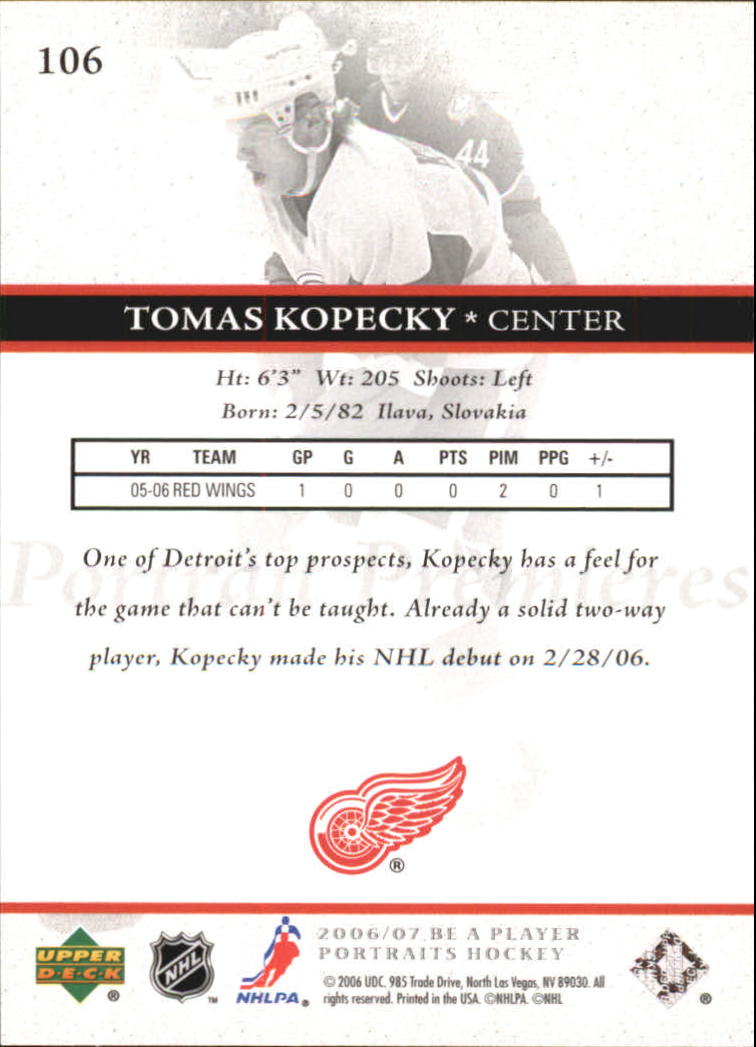 2006-07 Be A Player Portraits #106 Tomas Kopecky RC back image