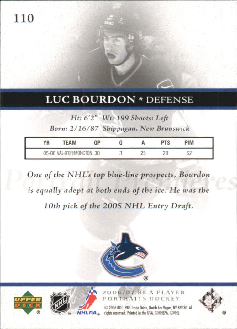 2006-07 Be A Player Portraits #110 Luc Bourdon RC back image