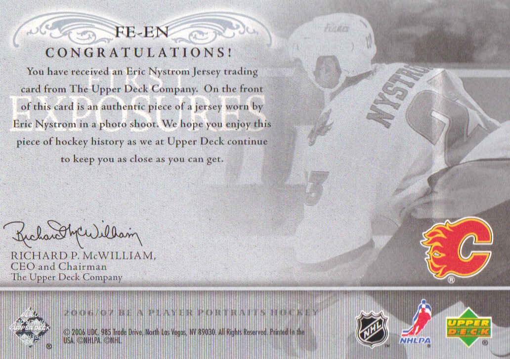 2006-07 Be A Player Portraits First Exposures #FEEN Eric Nystrom back image