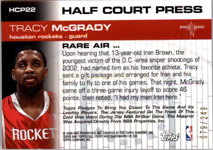 2006-07 Topps Full Court Half Court Press Relics #HCP22 Tracy McGrady back image