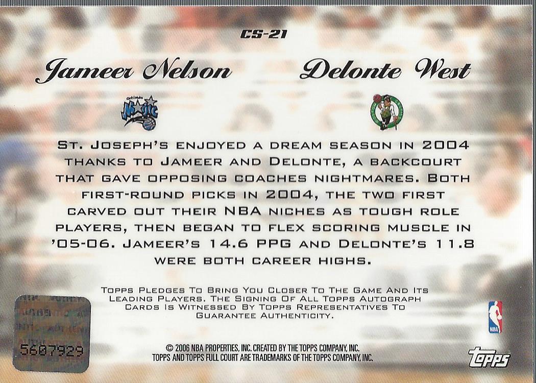 2006-07 Topps Full Court Co-Signers #CS21 Jameer Nelson/Delonte West back image