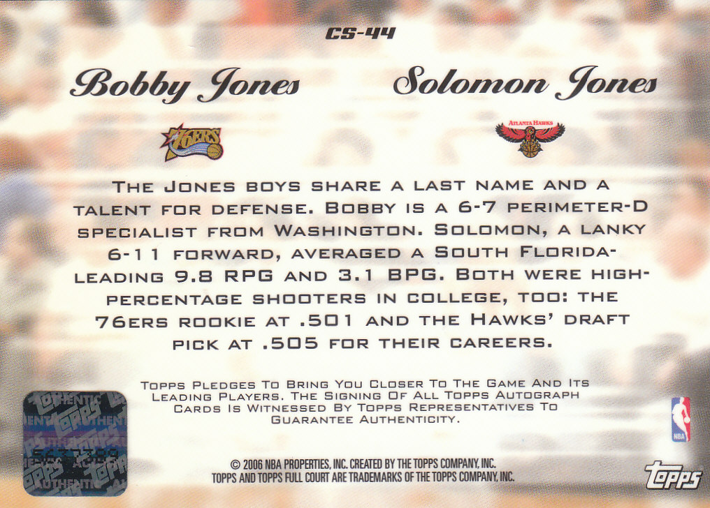 2006-07 Topps Full Court Co-Signers #CS44 Bobby Jones/Solomon Jones back image