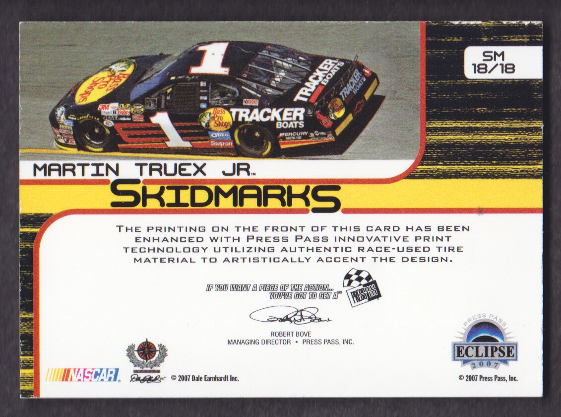 2007 Press Pass Eclipse Skidmarks #SM18 Martin Truex Jr. back image