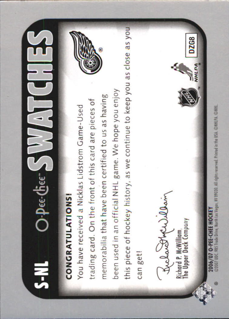 2006-07 O-Pee-Chee Swatches #S-NL Nicklas Lidstrom