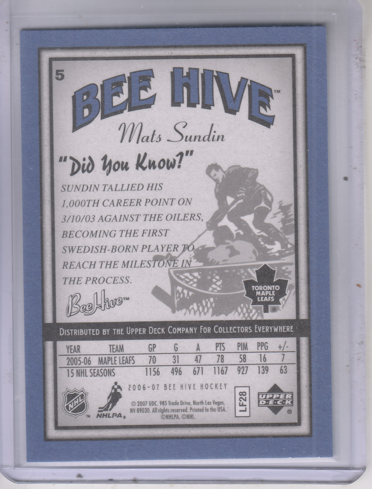 2006-07 Beehive Blue #5 Mats Sundin back image