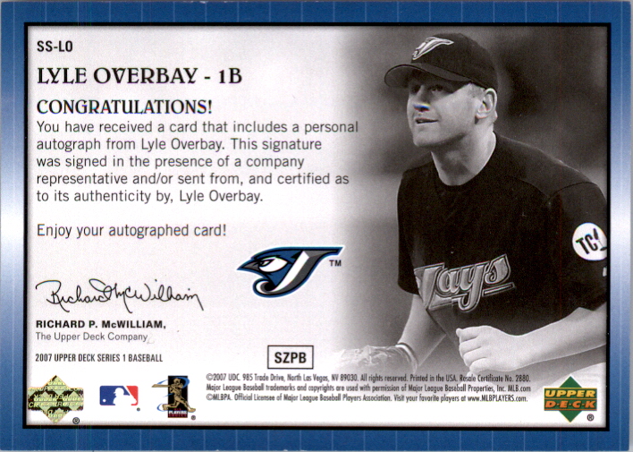 2007 Upper Deck Star Signings #LO Lyle Overbay back image
