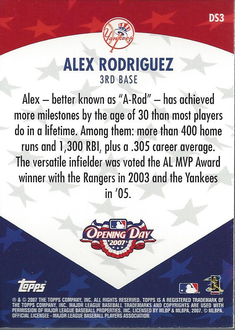 2007 Topps Opening Day Diamond Stars #DS3 Alex Rodriguez back image