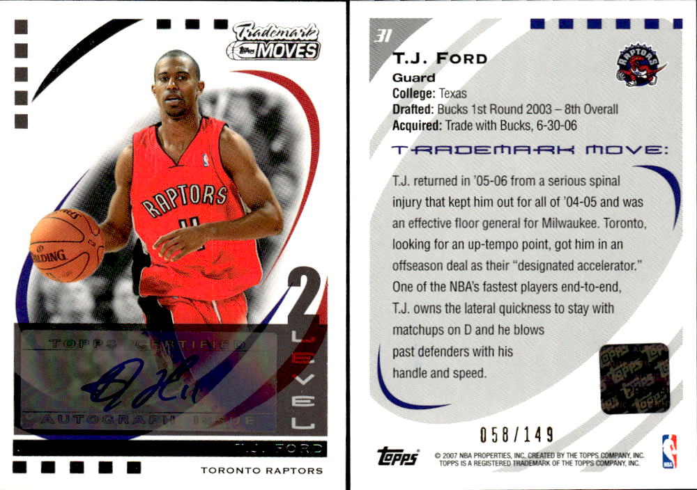 2006-07 Topps Trademark Moves Autographs #31 T.J. Ford/149