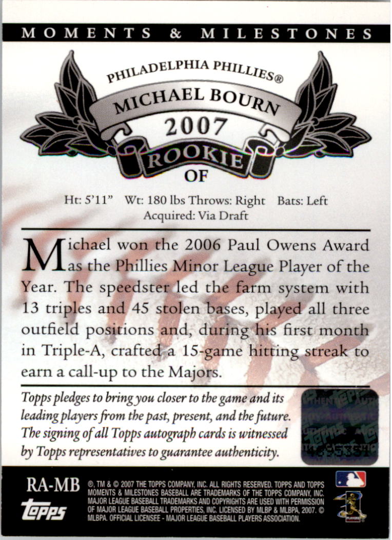2007 Topps Moments and Milestones Rookie Autographs #MB Michael Bourn back image