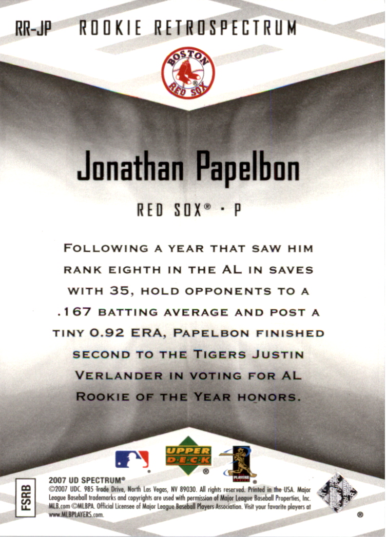 2007 Upper Deck Spectrum Rookie Retrospectrum Red #JP Jonathan Papelbon back image