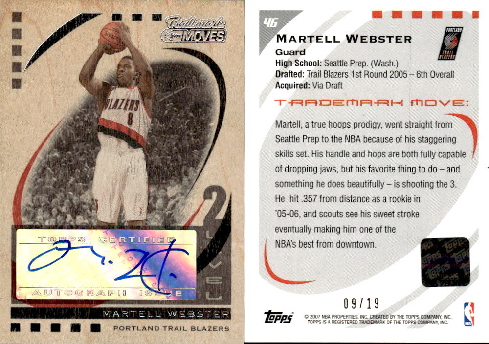2006-07 Topps Trademark Moves Autographs Wood #46 Martell Webster/19