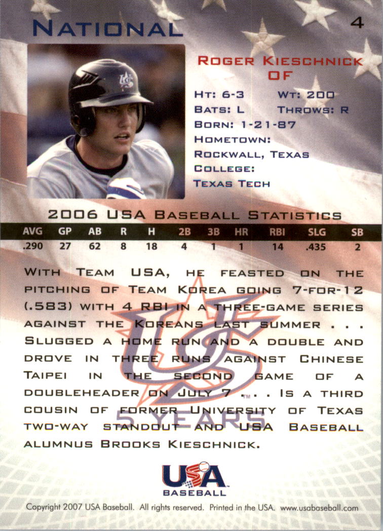 2006-07 USA Baseball #4 Roger Kieschnick back image