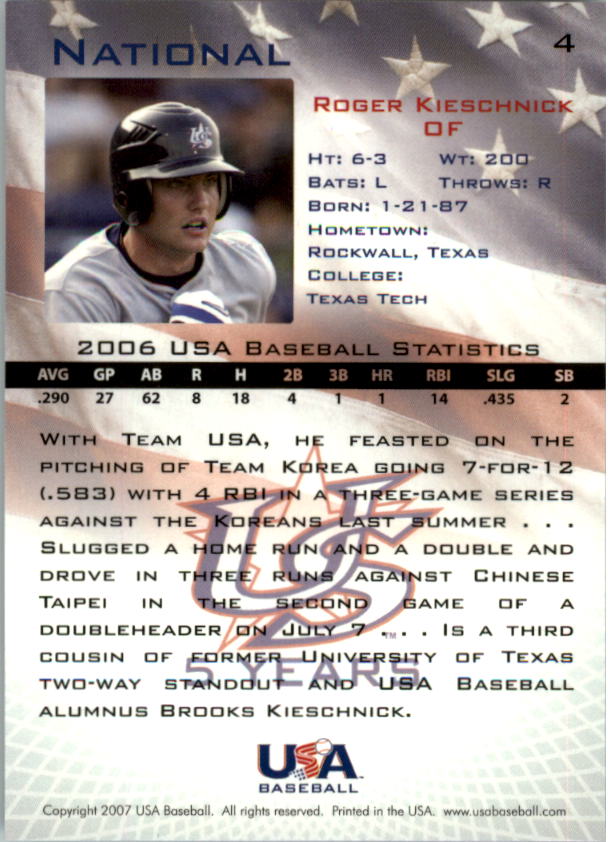 2006-07 USA Baseball #4 Roger Kieschnick back image