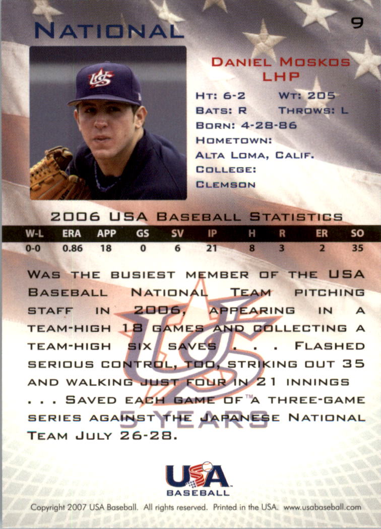2006-07 USA Baseball #9 Daniel Moskos back image