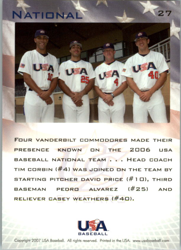 2006-07 USA Baseball #27 Price/Alvarez/Corbin/Weathers BTI back image
