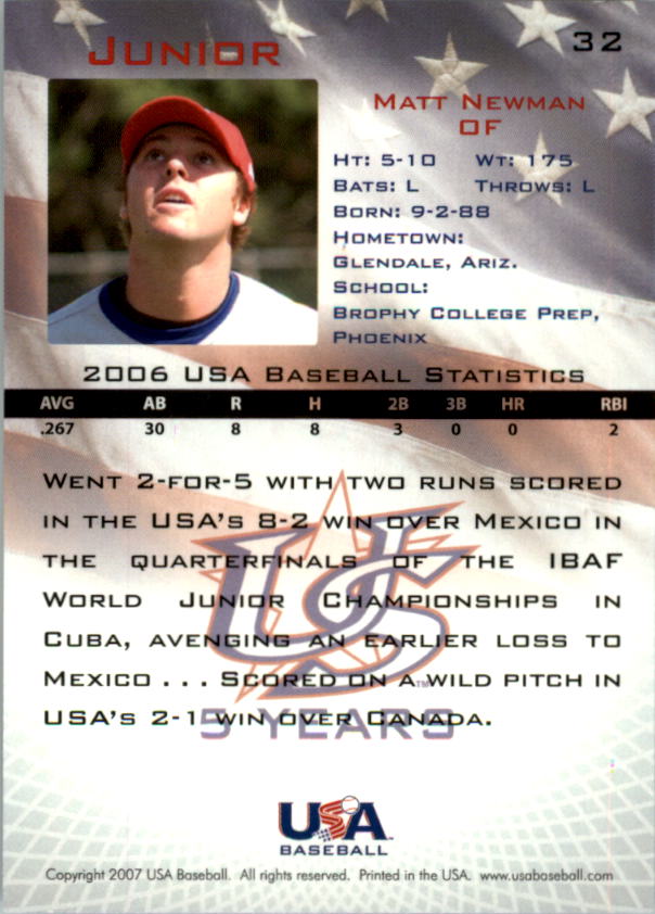2006-07 USA Baseball #32 Matt Newman back image