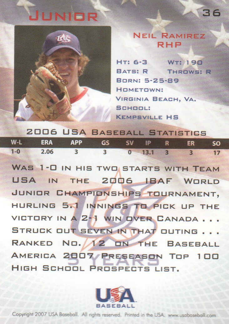 2006-07 USA Baseball #36 Neil Ramirez back image