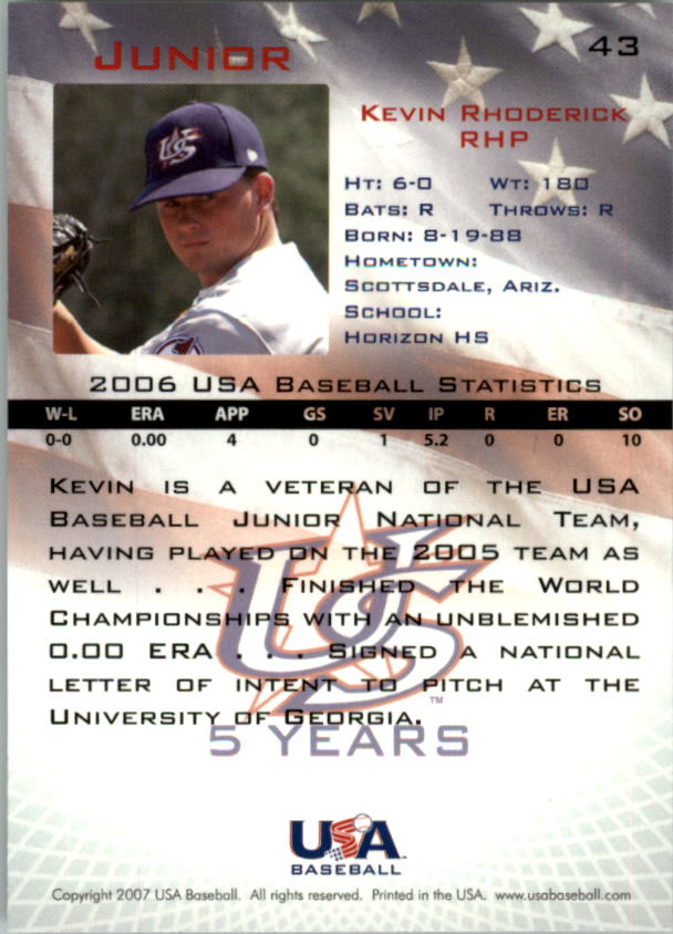 2006-07 USA Baseball #43 Kevin Rhoderick back image