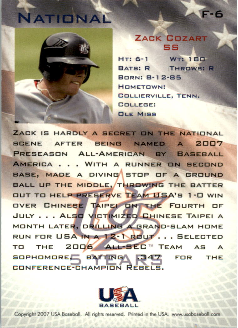 2006-07 USA Baseball Foil #6 Zack Cozart back image