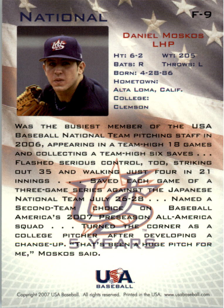 2006-07 USA Baseball Foil #9 Daniel Moskos back image