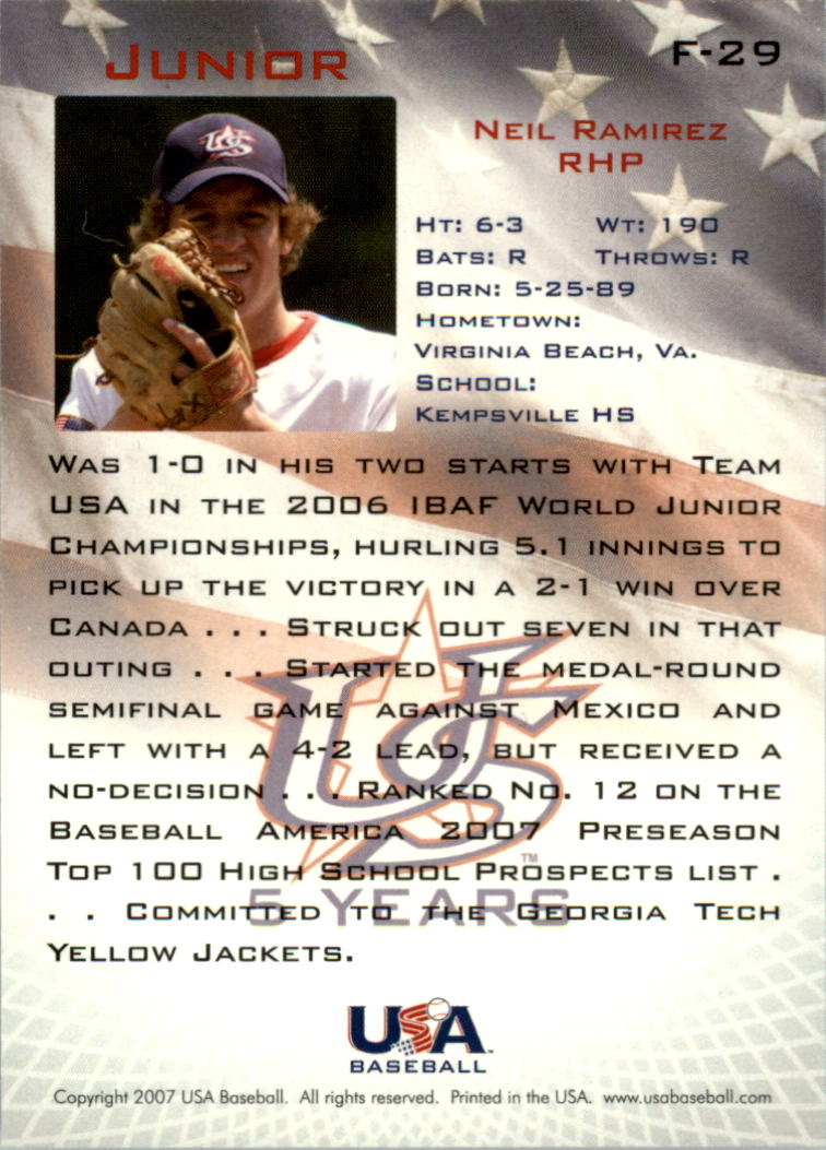 2006-07 USA Baseball Foil #29 Neil Ramirez back image