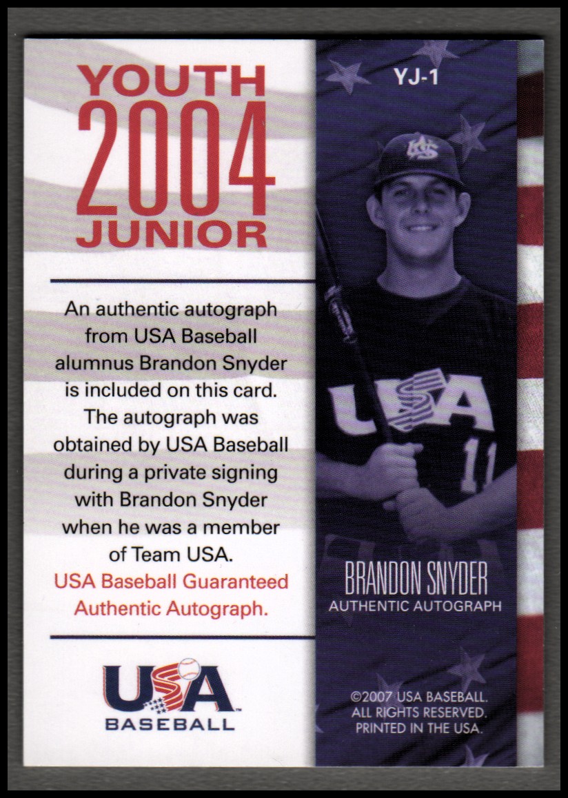 2006-07 USA Baseball 2004 Youth Junior Signatures #1 Brandon Snyder back image