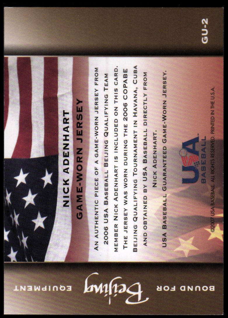 2006-07 USA Baseball Bound for Beijing Materials #2 Nick Adenhart Jsy back image