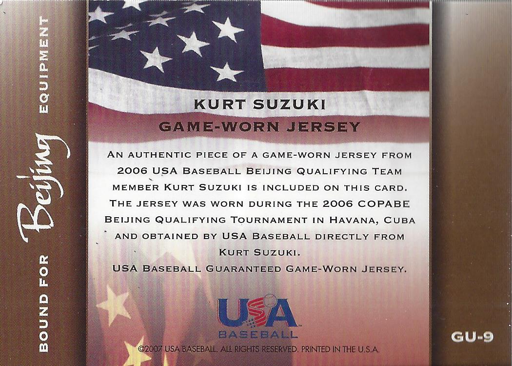 2006-07 USA Baseball Bound for Beijing Materials #9 Kurt Suzuki Jsy back image