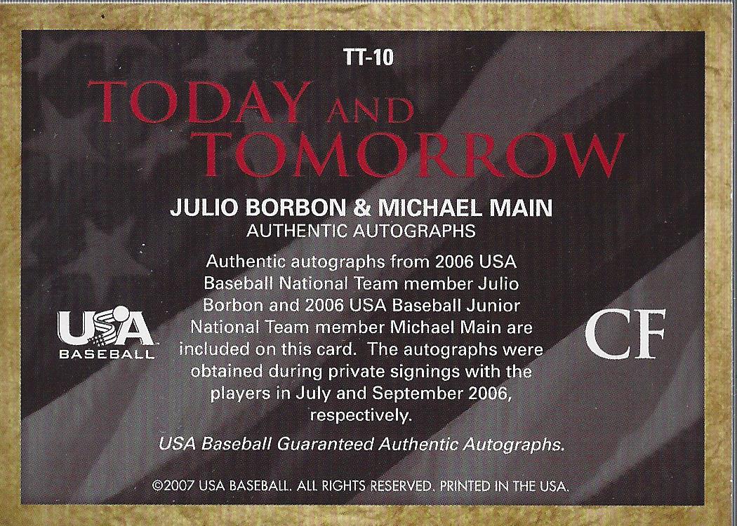 2006-07 USA Baseball Today and Tomorrow Signatures Black #10 Julio Borbon/Michael Main back image