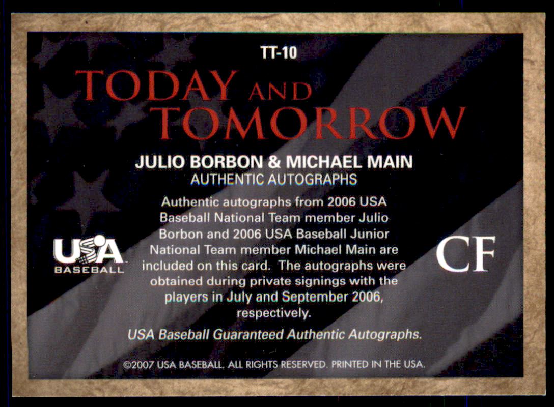 2006-07 USA Baseball Today and Tomorrow Signatures Black #10 Julio Borbon/Michael Main back image