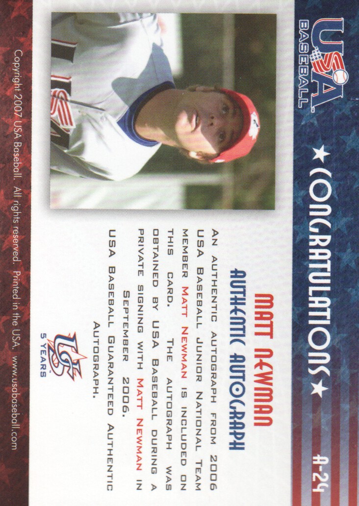 2006-07 USA Baseball Signatures Black #24 Matt Newman back image