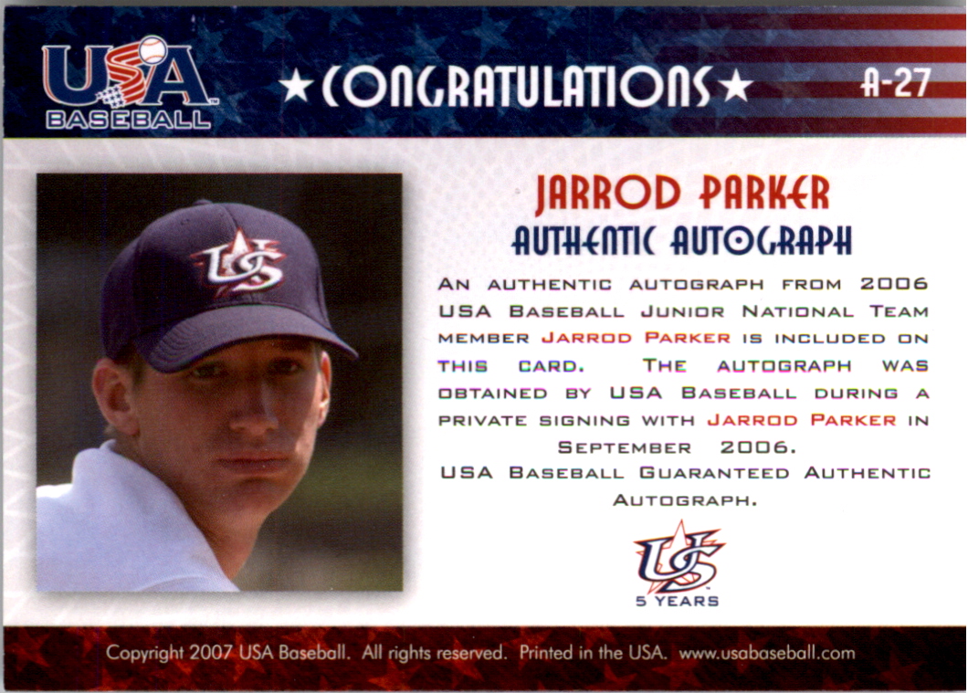 2006-07 USA Baseball Signatures Black #27 Jarrod Parker back image