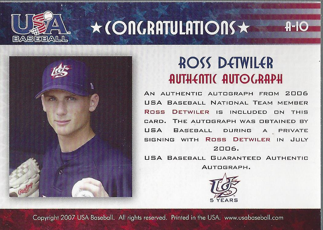 2006-07 USA Baseball Signatures Blue #10 Ross Detwiler back image