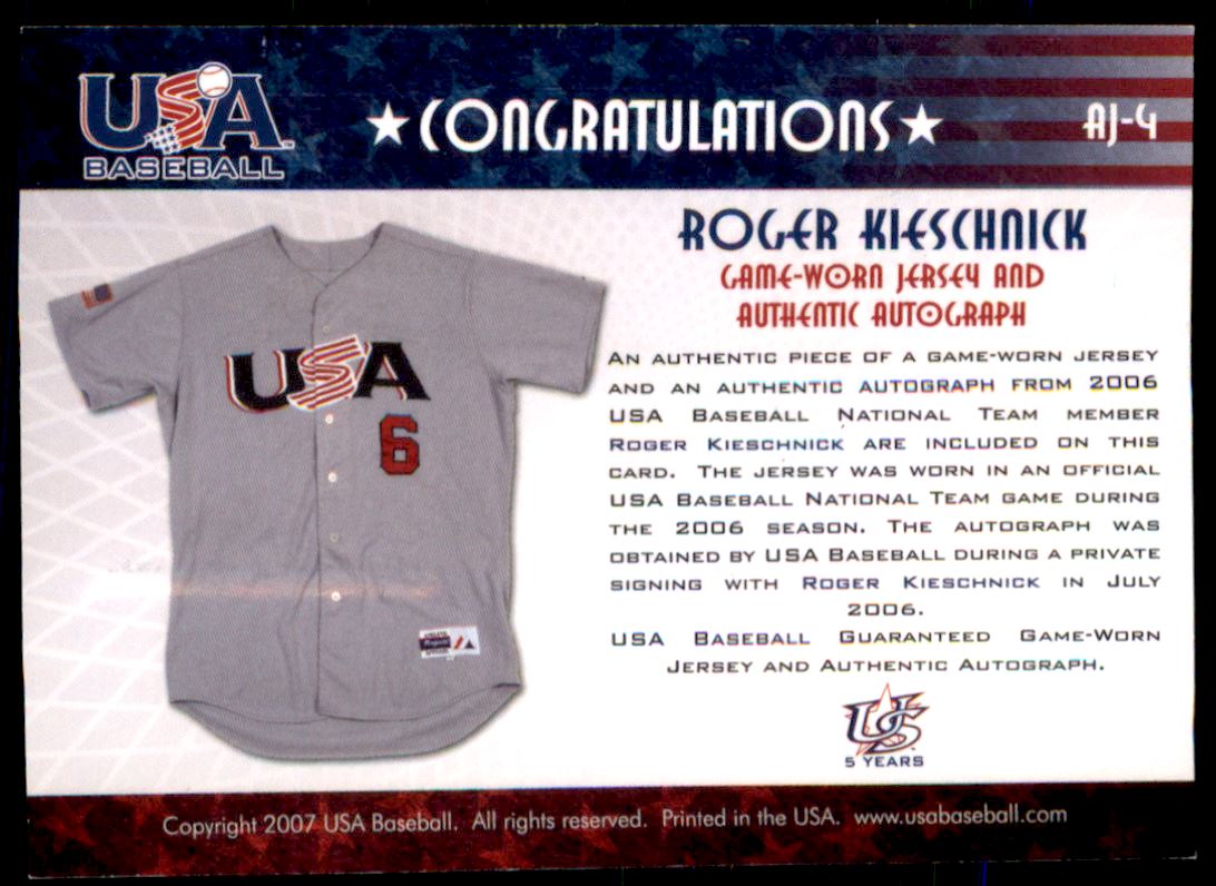 2006-07 USA Baseball Signatures Jersey Black #4 Roger Kieschnick back image