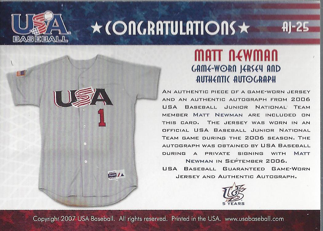 2006-07 USA Baseball Signatures Jersey Blue #25 Matt Newman back image